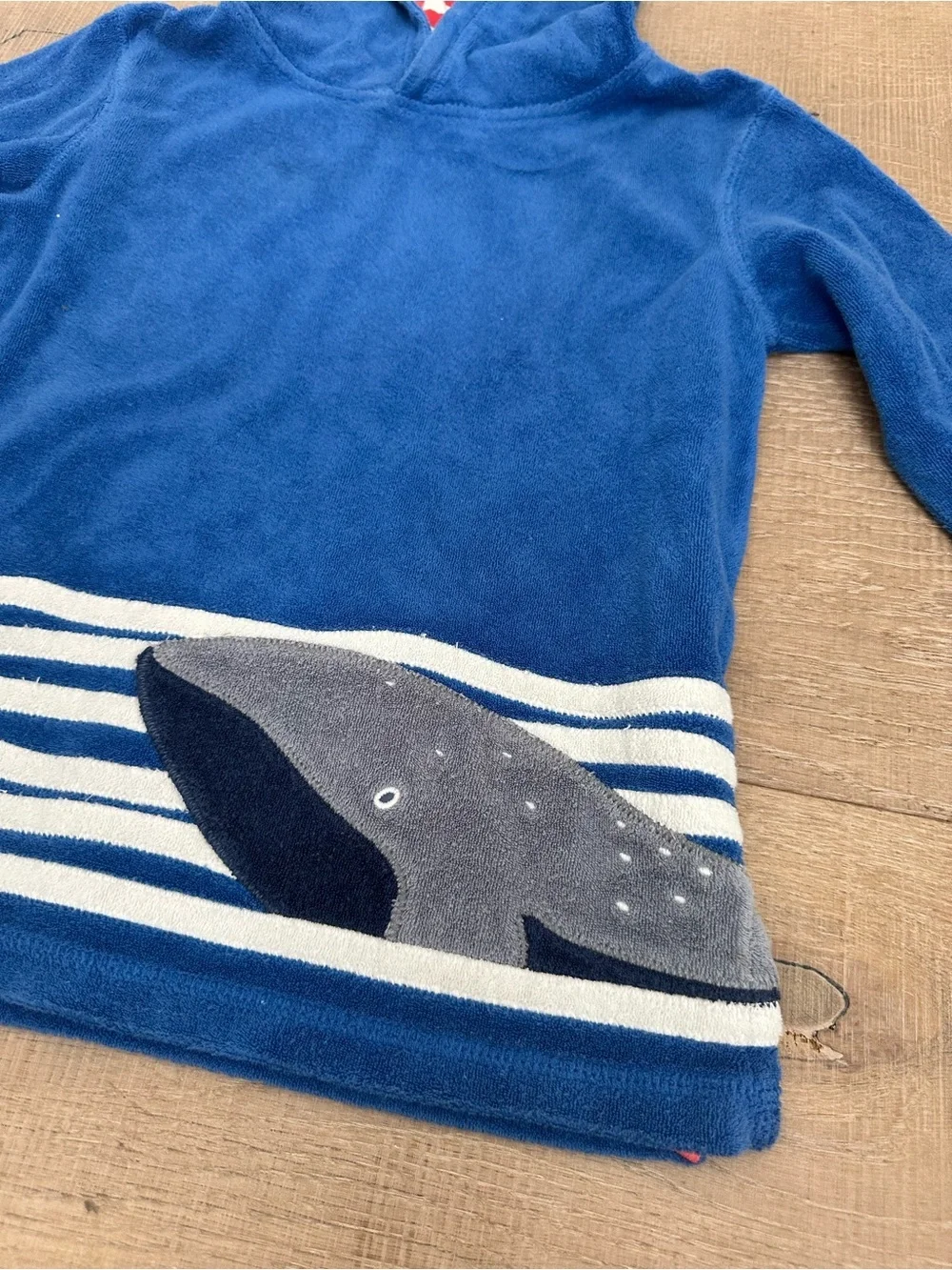 Mini Boden Blue Hooded Poncho with Red Striped Lining